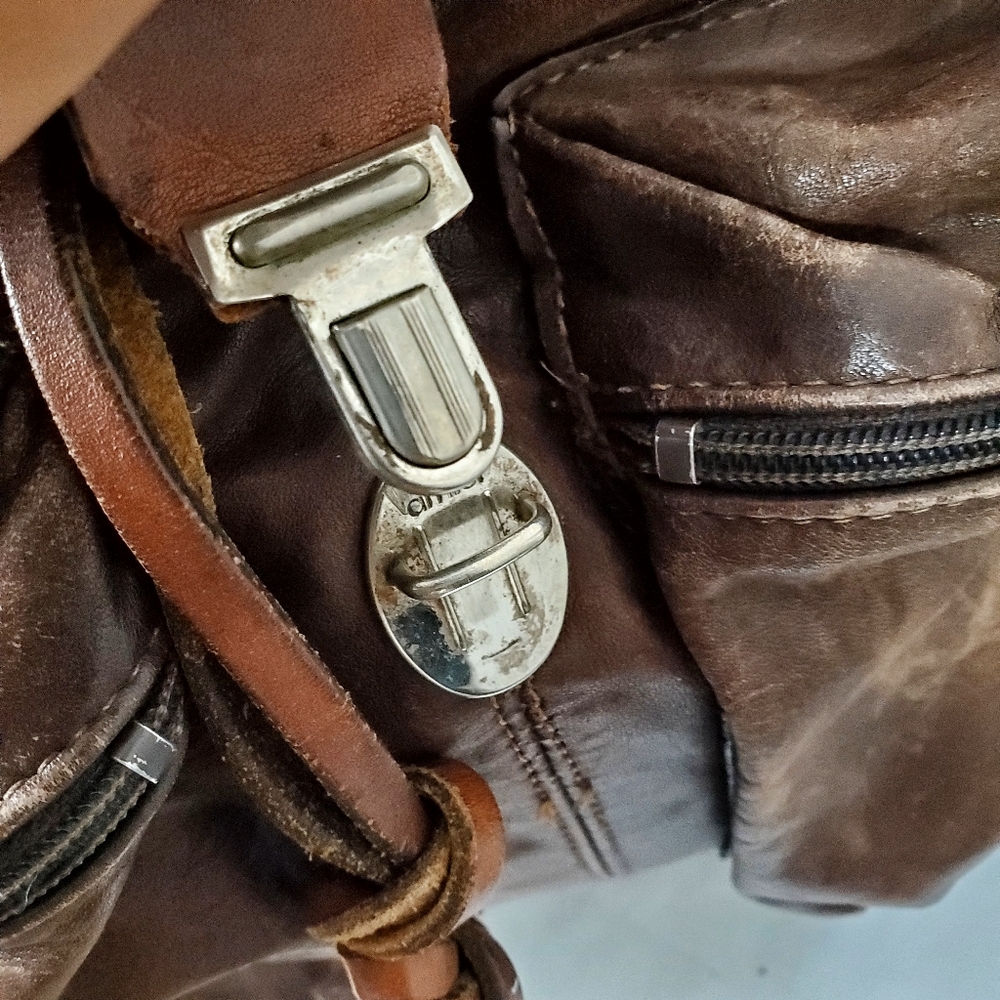 Vintage 90s RUGBY North America Pebbled Leather Drawstring Backpack Brown - Picture 11 of 13